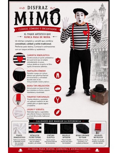 Fato de Mimo Tamanho L | Disfarces para Adultos O Rei do Carnaval